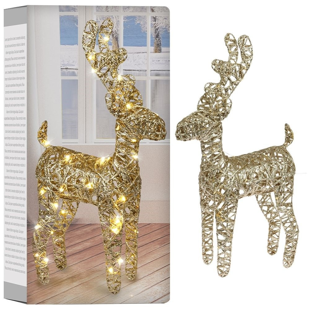 Golden reindeer with 45 LED lights for impressive Christmas decoration