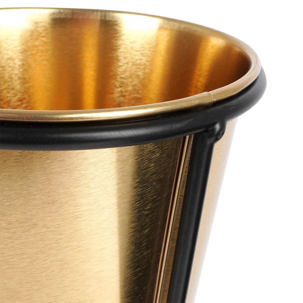 Gold flower pot with black metal stand for plants