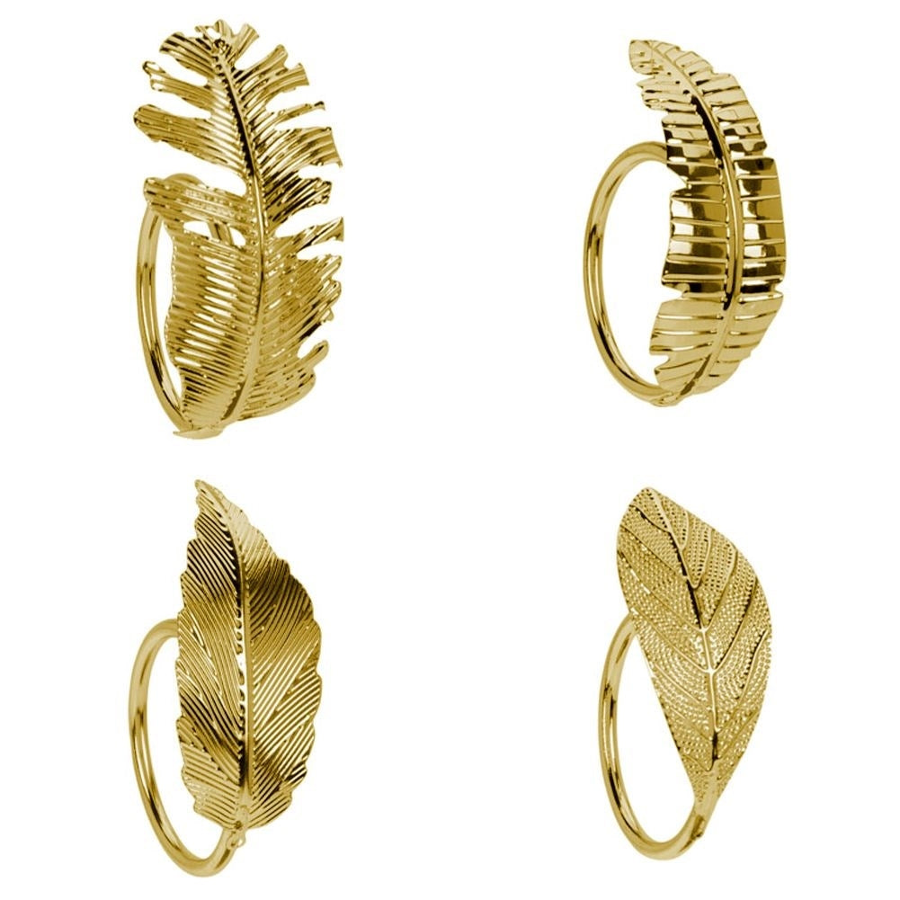 Gold napkin rings with elegant leaf pattern, 4.5 cm