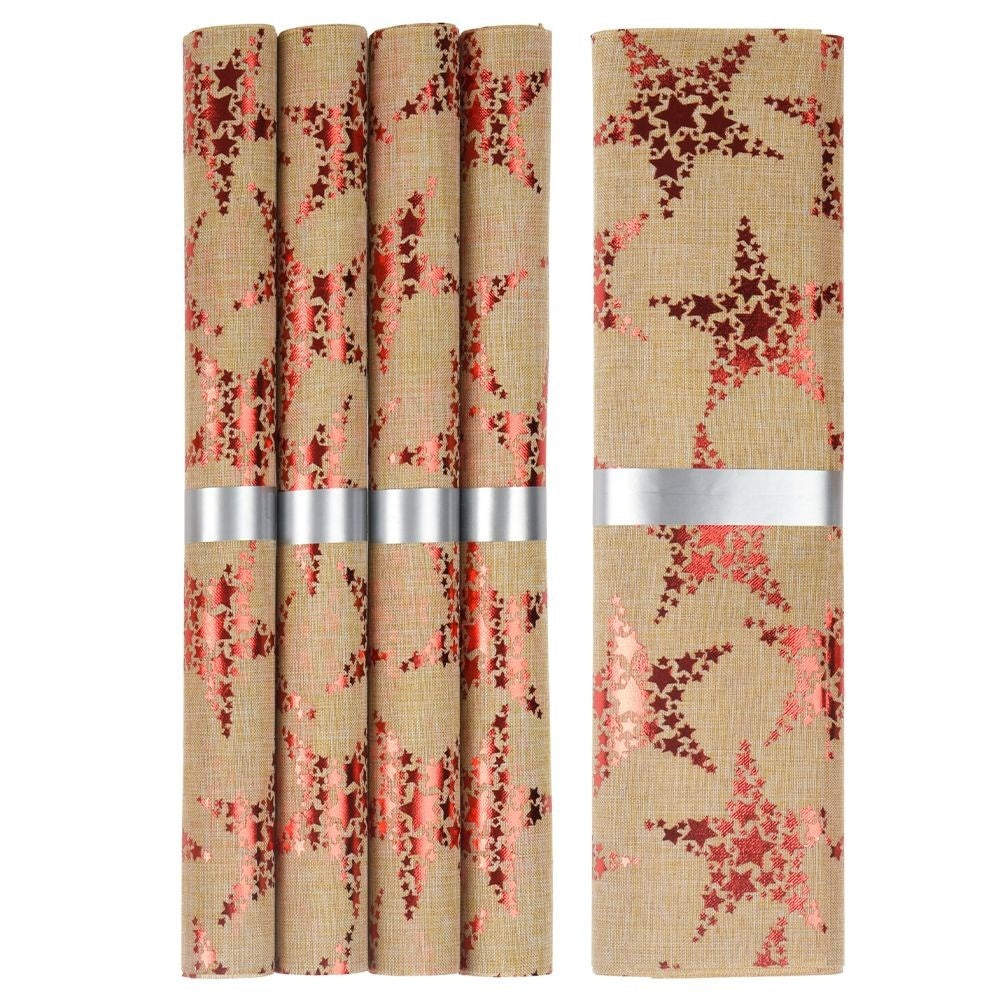 Gold placemats and runners with red stars - 4 pieces