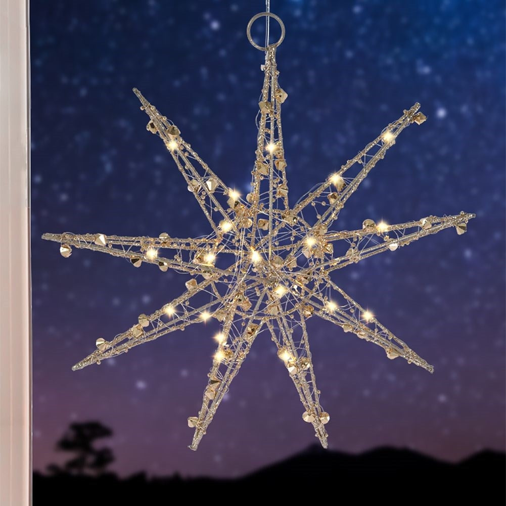 Gold star with 20 LEDs, battery-powered Christmas decoration