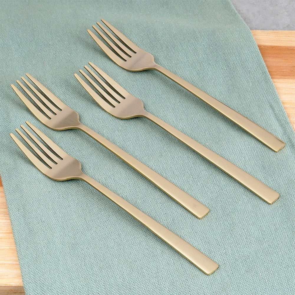 Gold steel dessert forks, 4 pcs.