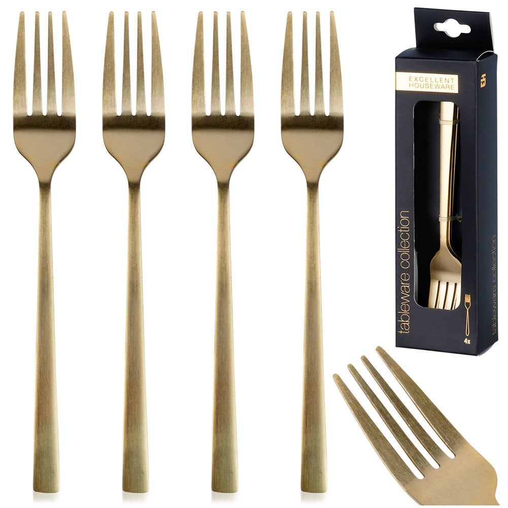 Gold steel dessert forks, 4 pcs.