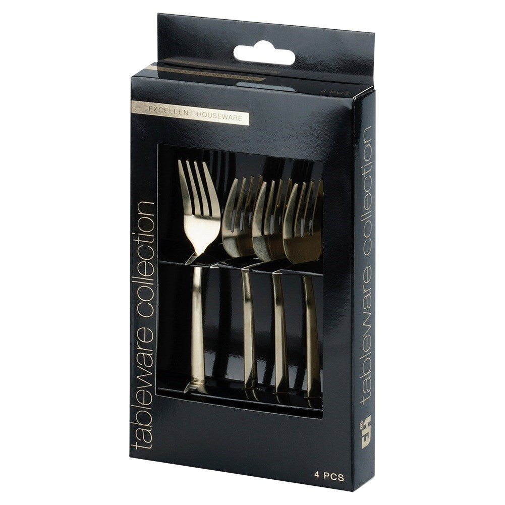 Gold steel dessert forks, 4 pcs.