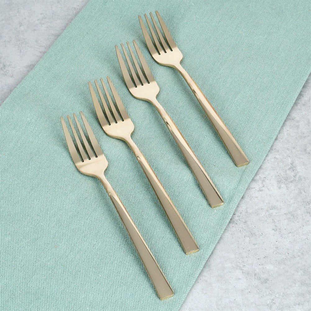 Gold steel dessert forks, 4 pcs.