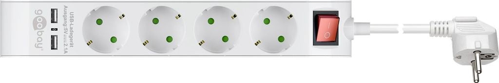 Goobay Power strip with 4xCEE 7/4 sockets, 2x USB-A sockets, 1.4m cable - White