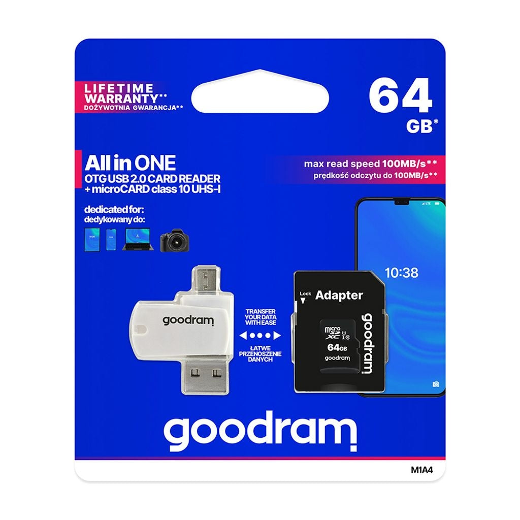 Goodram 64 GB microSDXC Memory Card Class 10 UHS-I with SD Adapter & Card Reader