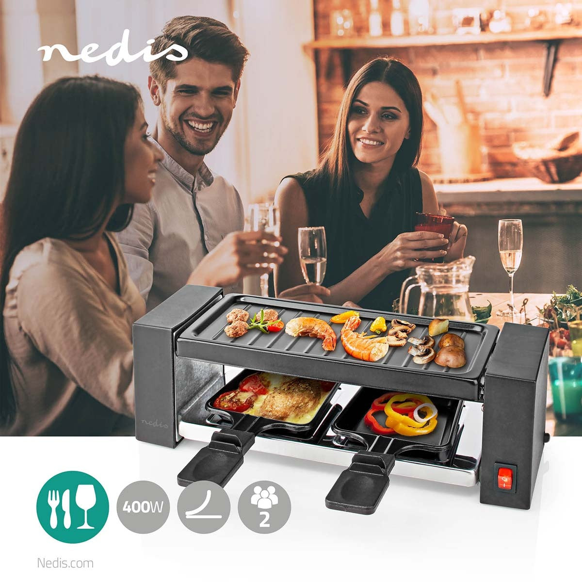 Gourmet / Raclette | Grill | 2 Persons | Spatula | Non-stick coating | Rectangle