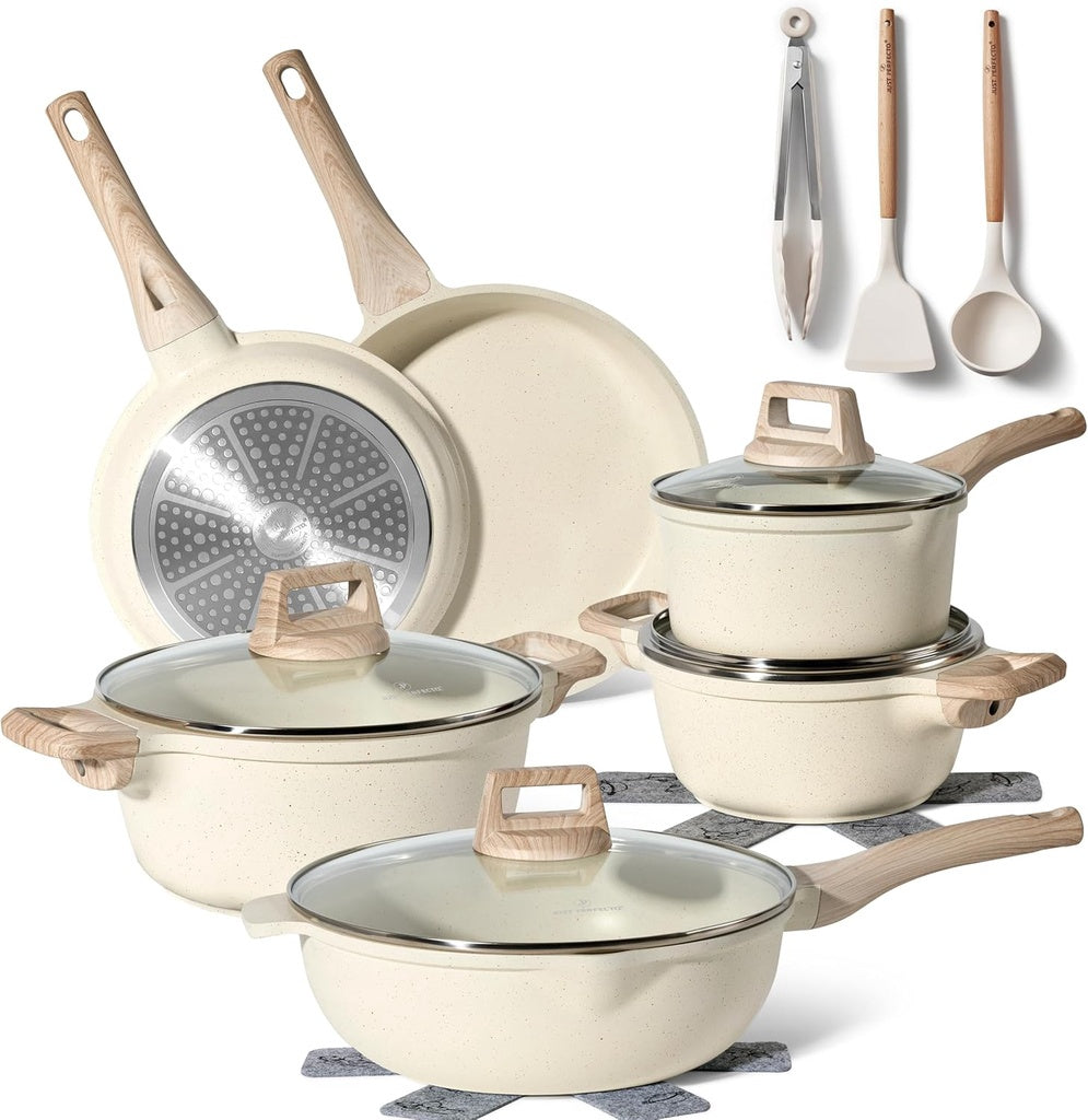 Granite 15-Piece Non-Stick Cookware Set, Beige