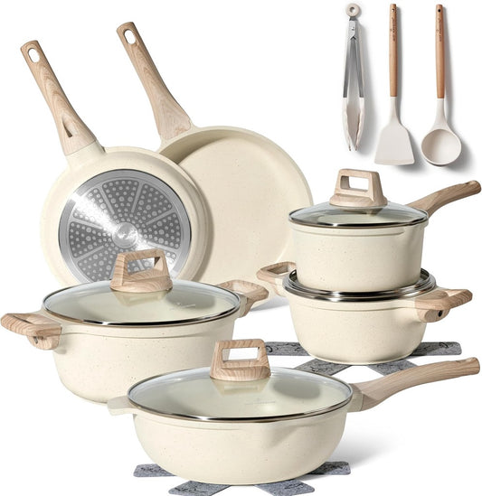 Granite 15-Piece Non-Stick Cookware Set, Beige