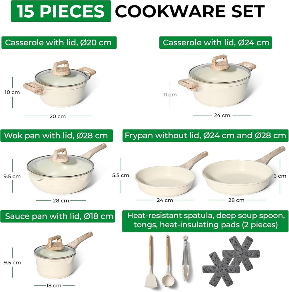 Granite 15-Piece Non-Stick Cookware Set, Beige