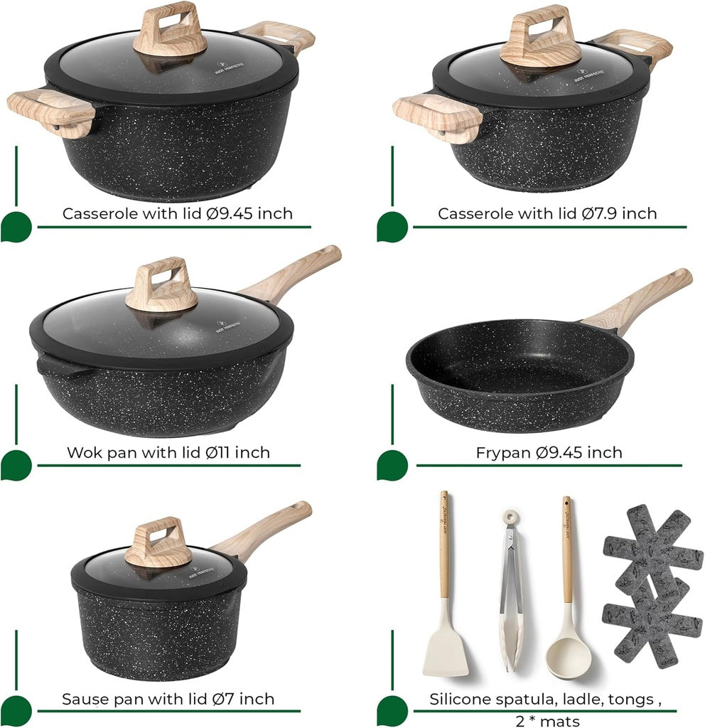 Granite Cookware Set, 14-Piece Non-Stick, Induction Safe