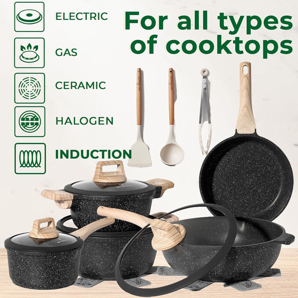 Granite Cookware Set, 14-Piece Non-Stick, Induction Safe