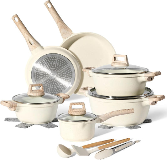 Granite Cookware Set, 15-Piece Non-Stick, Induction Ready