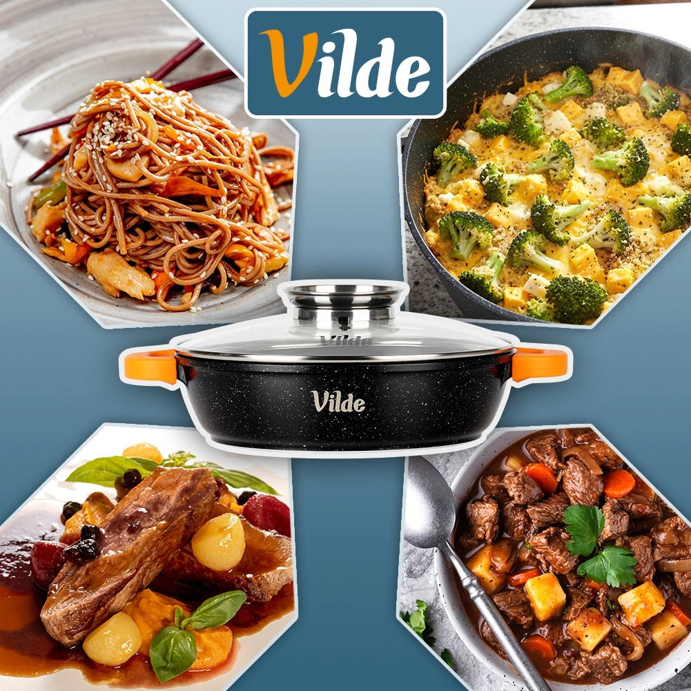 Granite Deep Frying Pan with Glass Lid, 28 cm, 3.3L