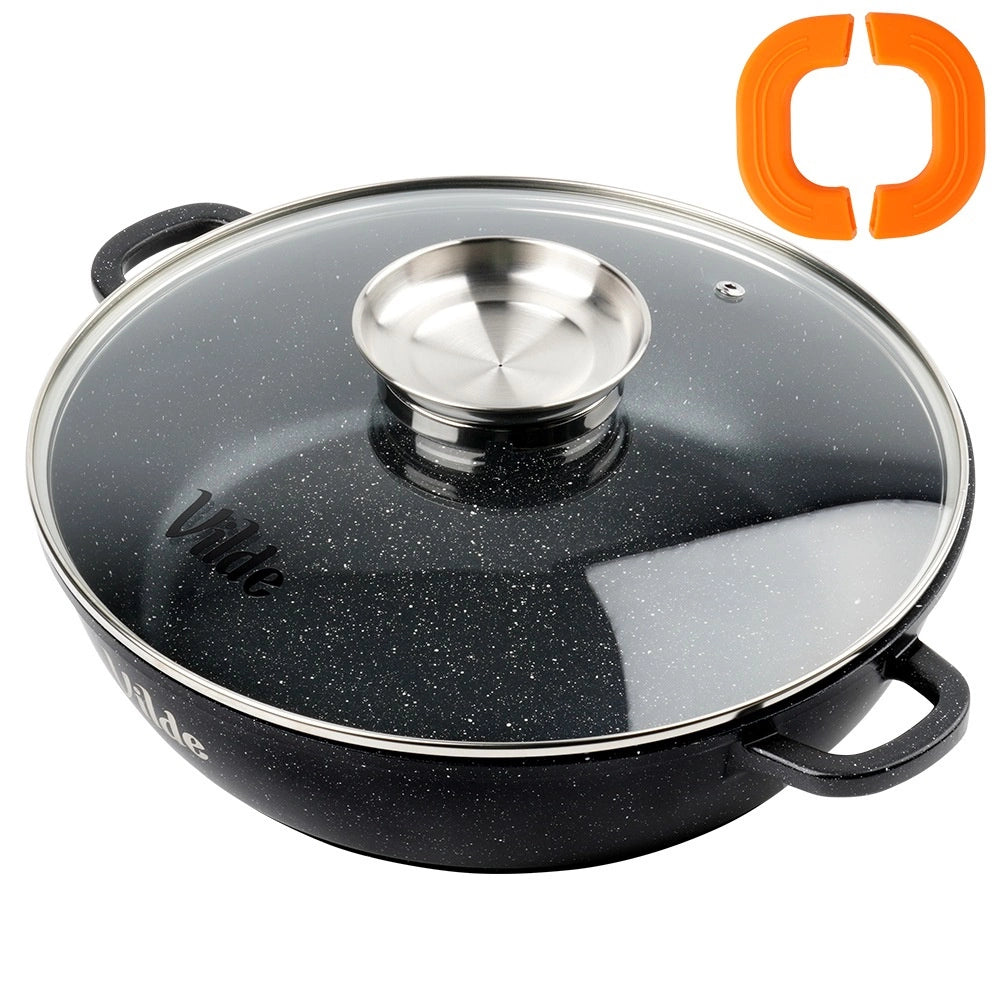 Granite Deep Frying Pan with Glass Lid, 28 cm, 3.3L