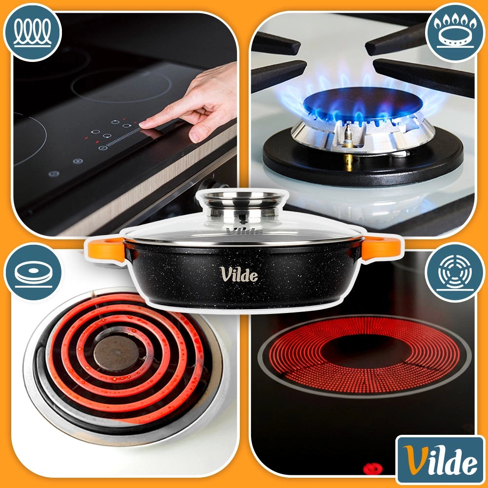 Granite Deep Frying Pan with Glass Lid, 28 cm, 3.3L