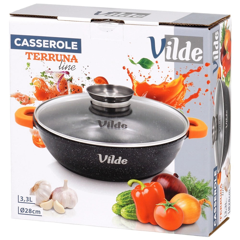 Granite Deep Frying Pan with Glass Lid, 28 cm, 3.3L