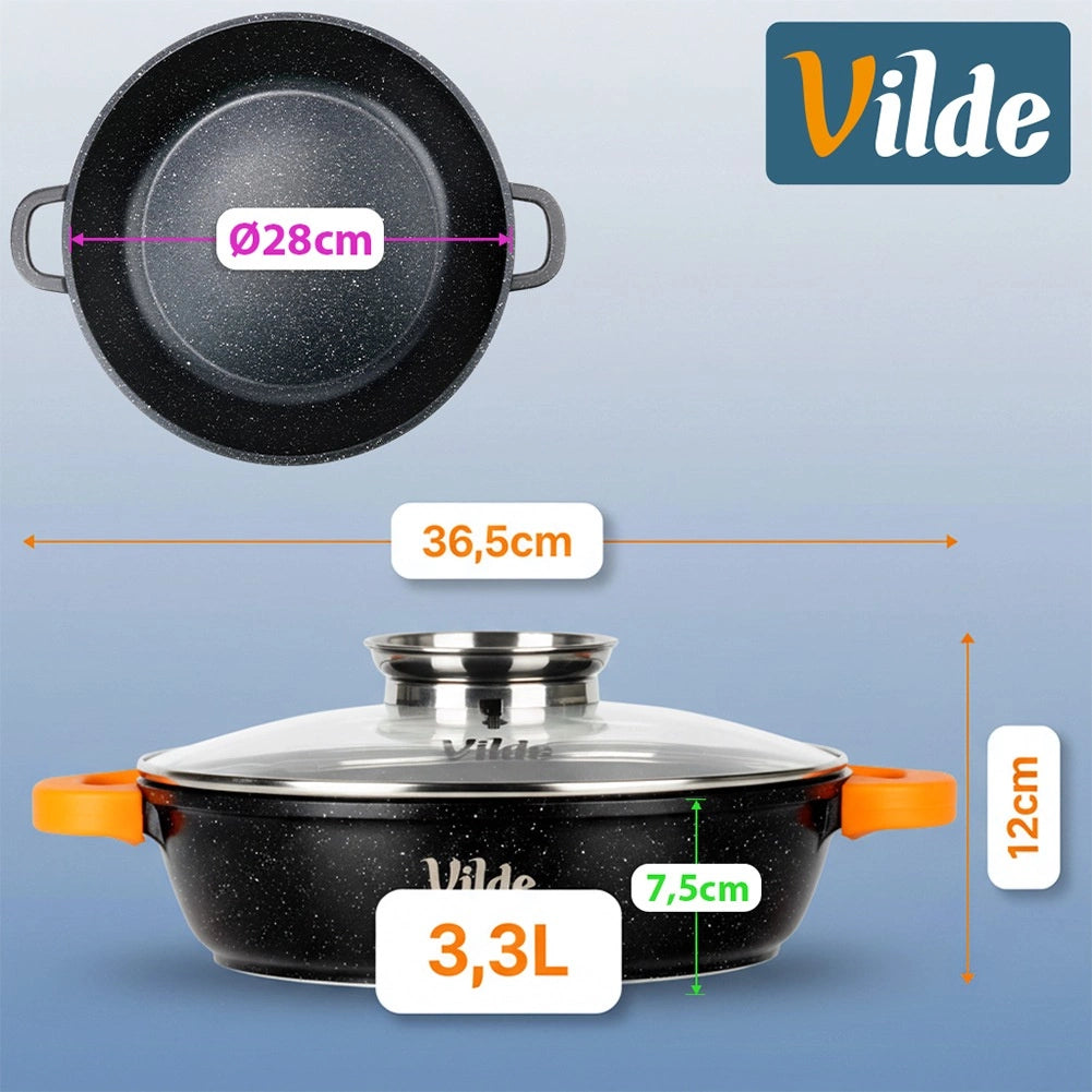 Granite Deep Frying Pan with Glass Lid, 28 cm, 3.3L
