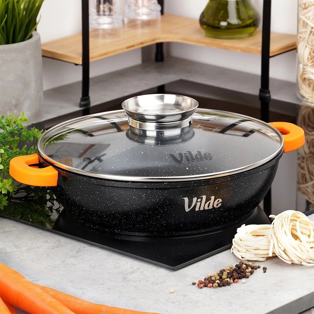 Granite Deep Frying Pan with Glass Lid, 28 cm, 3.3L