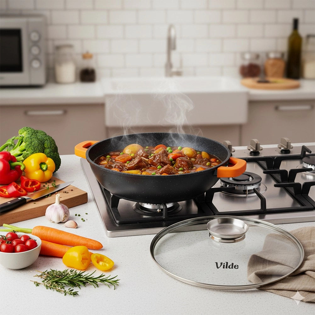 Granite Deep Frying Pan with Glass Lid, 32 cm, 4.7 L