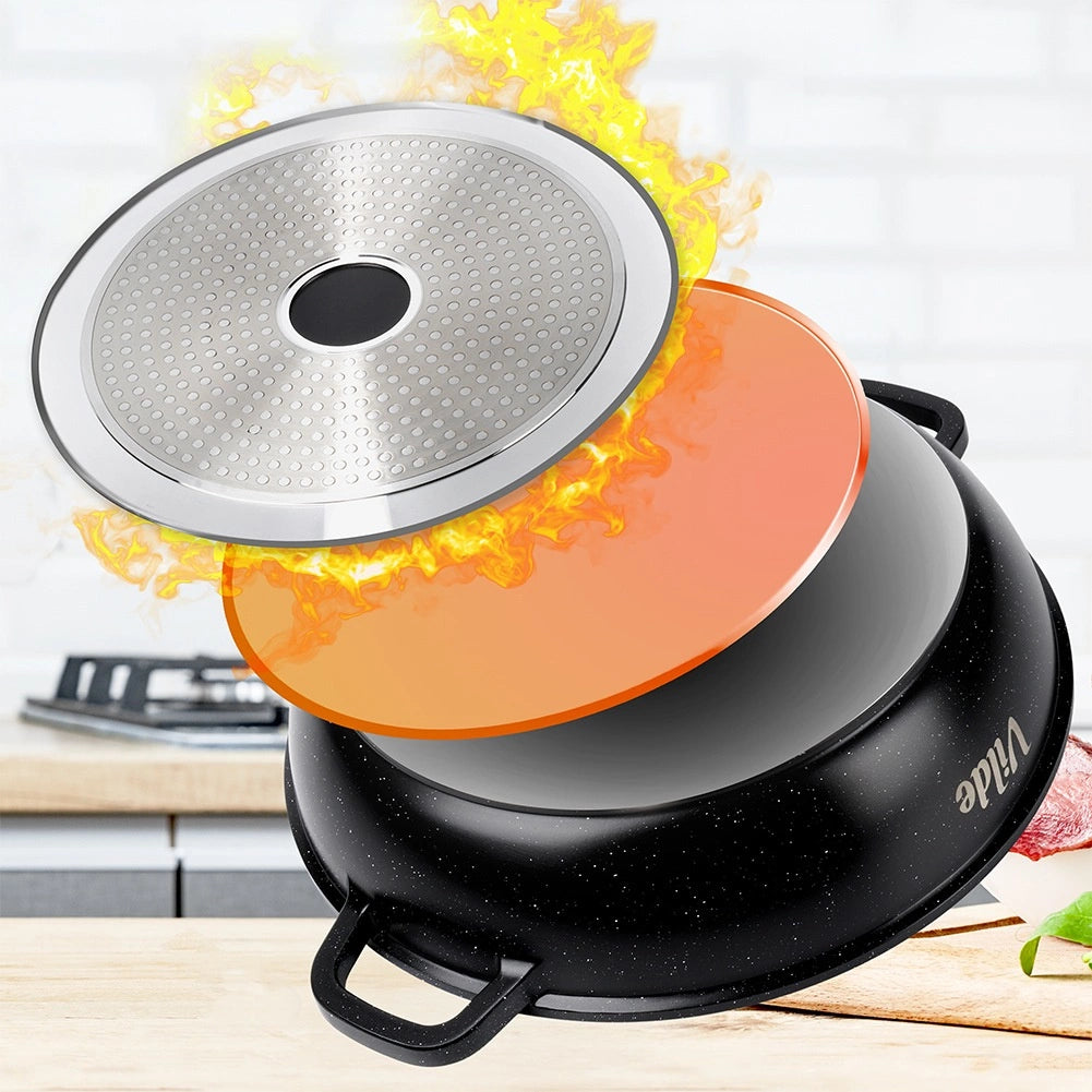Granite Deep Frying Pan with Glass Lid, 32 cm, 4.7 L