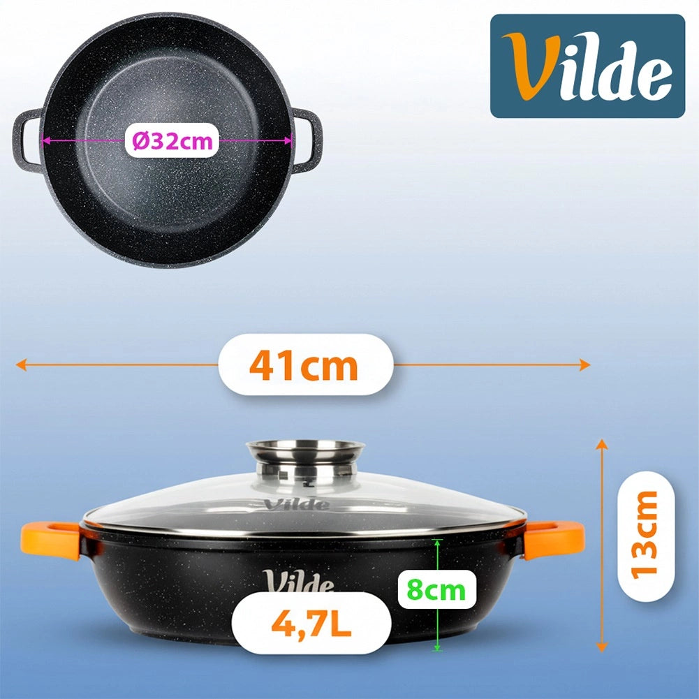 Granite Deep Frying Pan with Glass Lid, 32 cm, 4.7 L