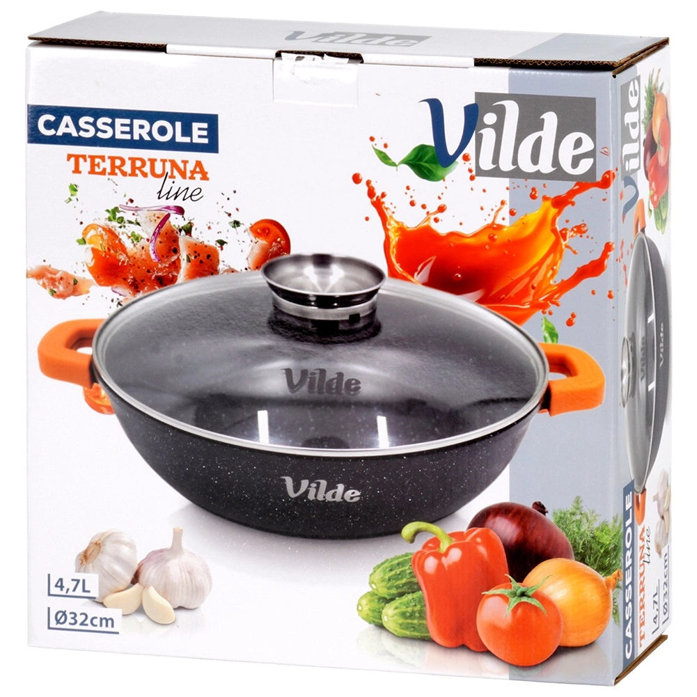 Granite Deep Frying Pan with Glass Lid, 32 cm, 4.7 L
