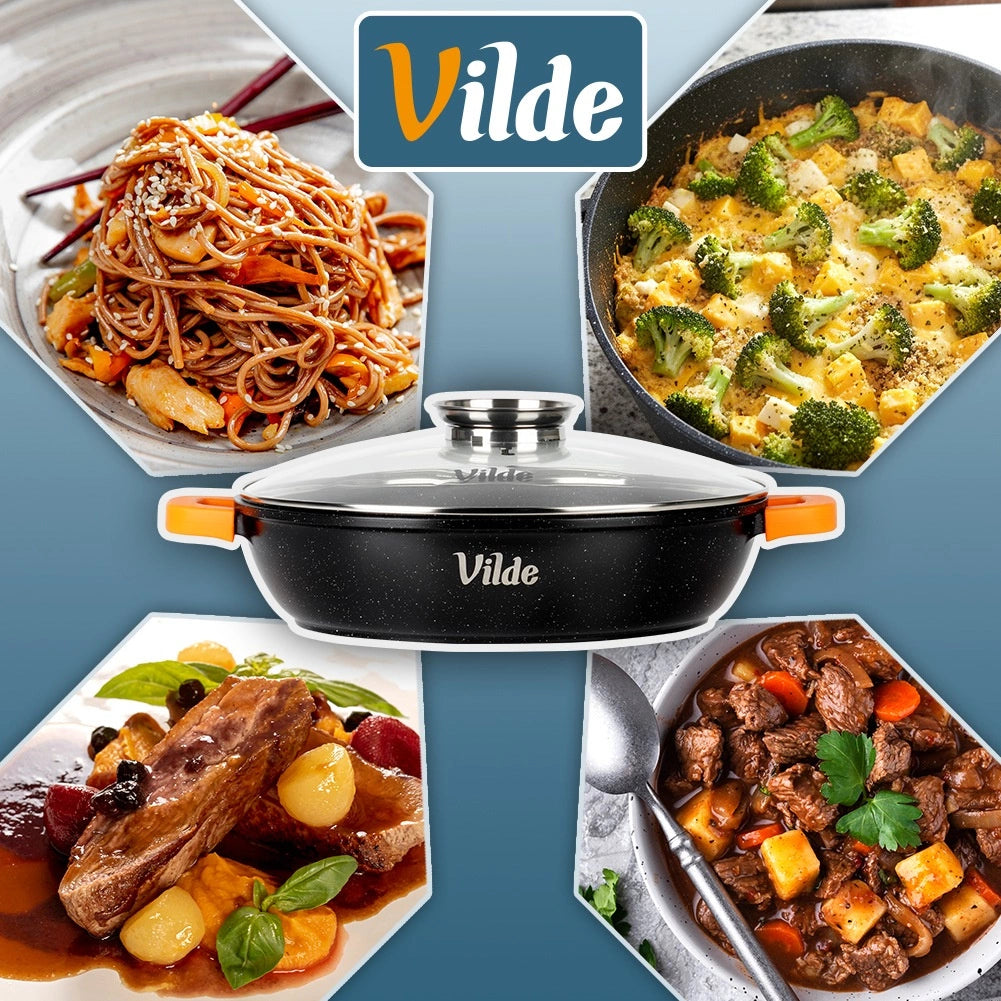 Granite Deep Frying Pan with Glass Lid, 32 cm, 4.7 L