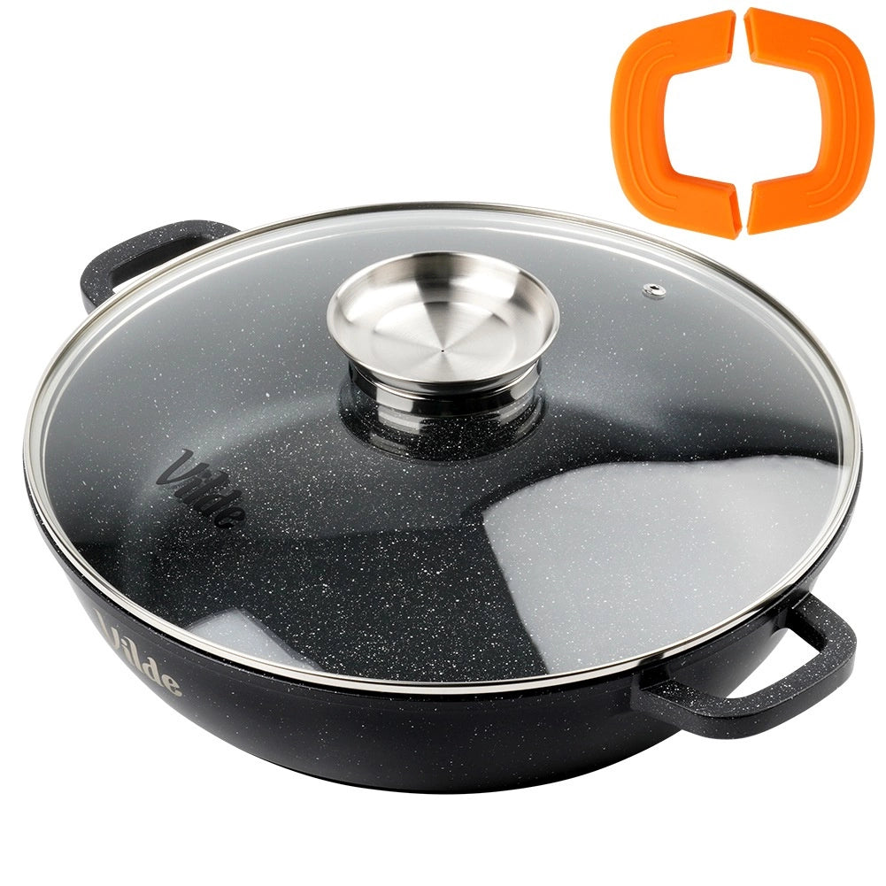 Granite Deep Frying Pan with Glass Lid, 32 cm, 4.7 L