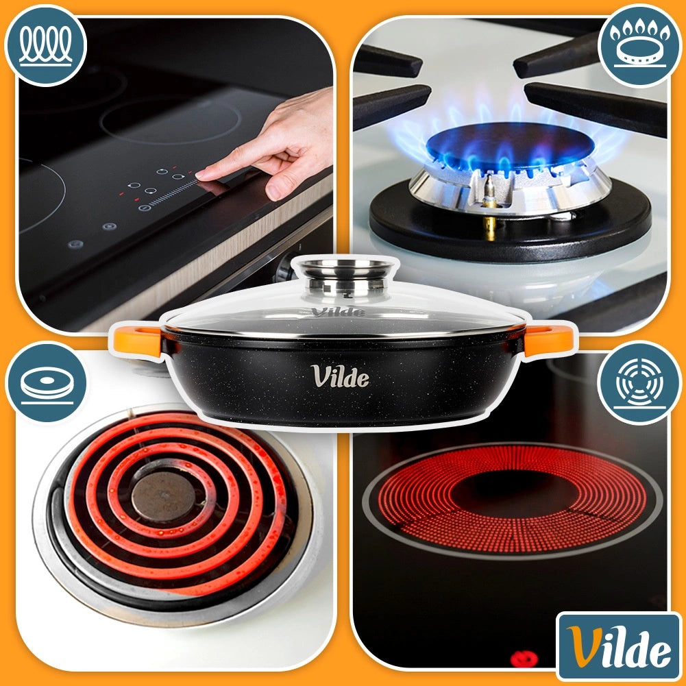 Granite Deep Frying Pan with Glass Lid, 32 cm, 4.7 L