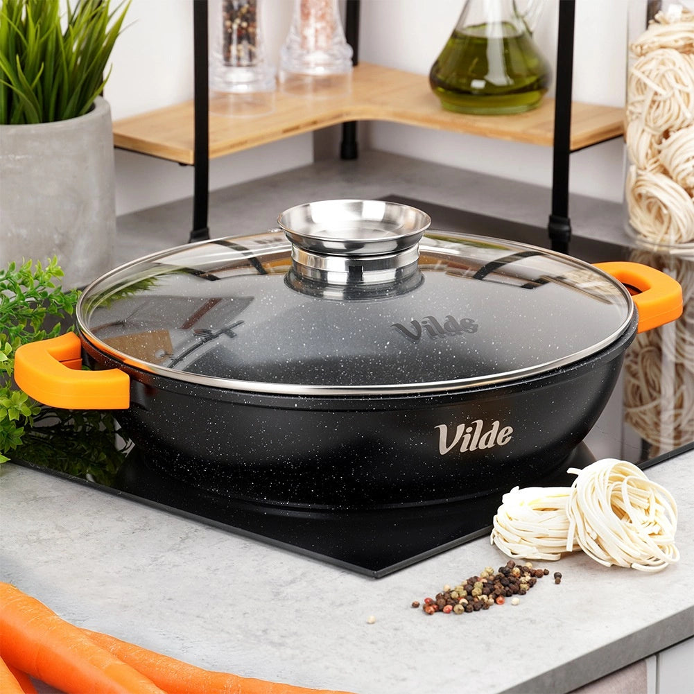 Granite Deep Frying Pan with Glass Lid, 32 cm, 4.7 L