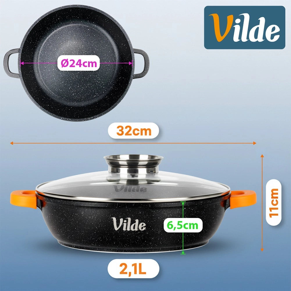 Granite Deep Frying Pan with Lid, 24 cm, 2.1 L