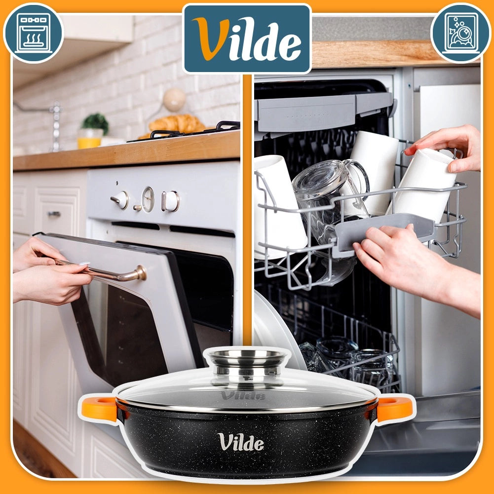 Granite Deep Frying Pan with Lid, 24 cm, 2.1 L
