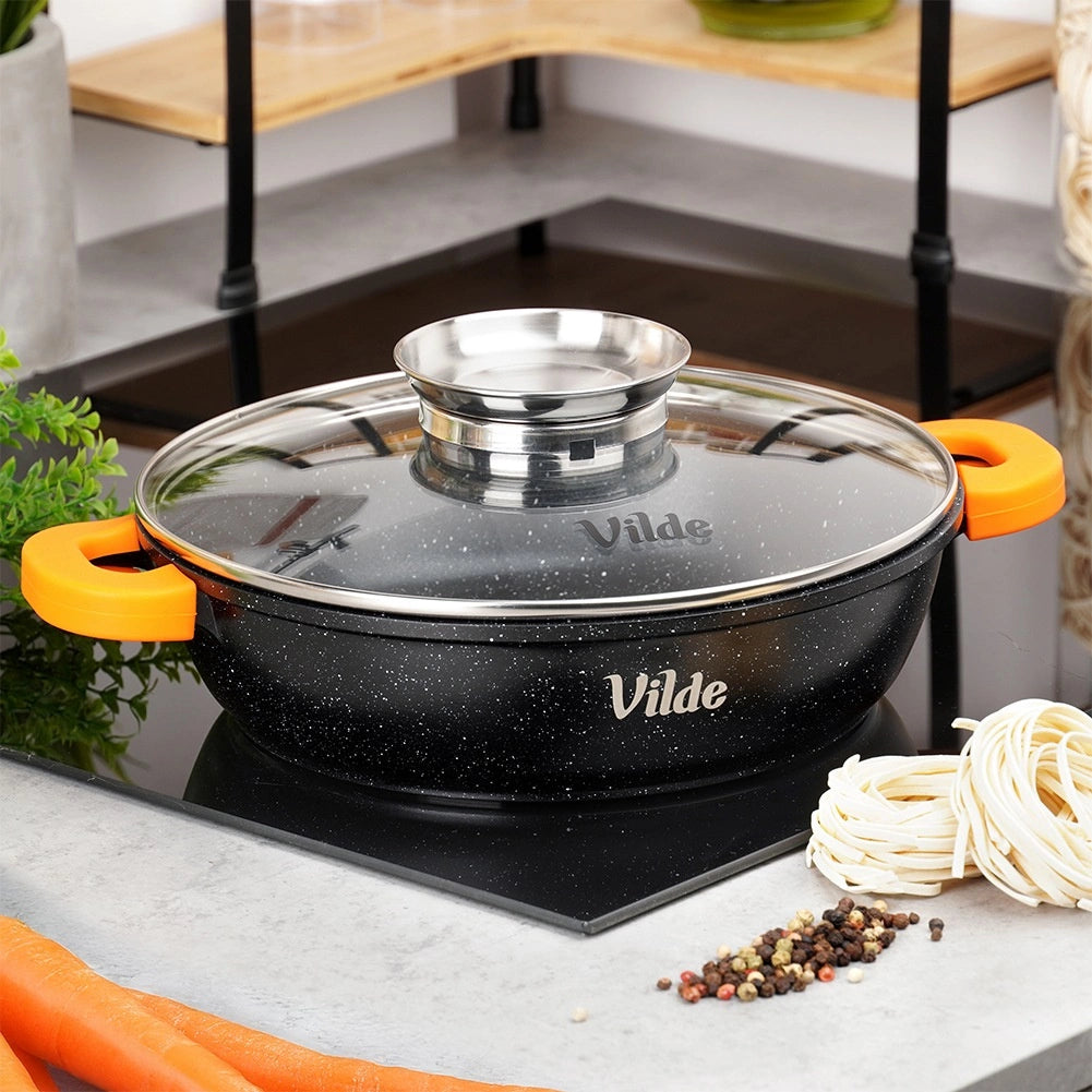 Granite Deep Frying Pan with Lid, 24 cm, 2.1 L