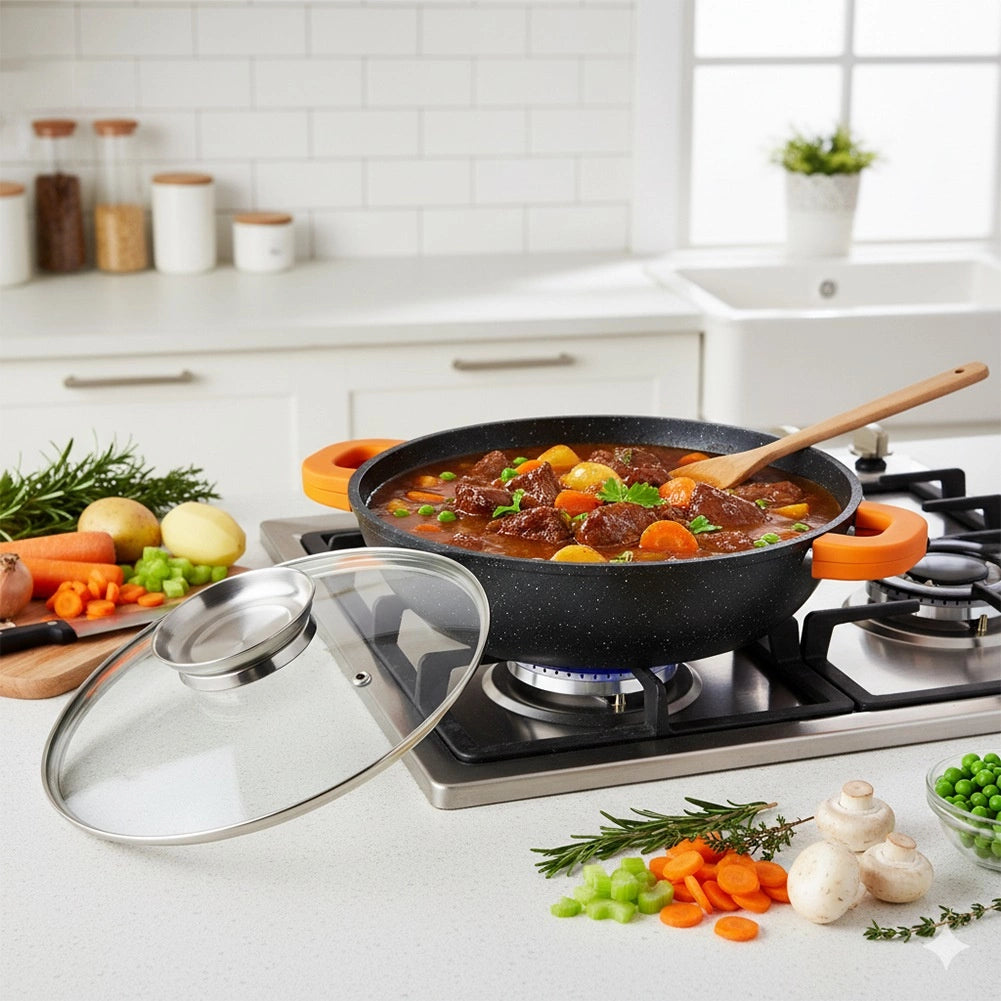 Granite Deep Frying Pan with Lid, 24 cm, 2.1 L