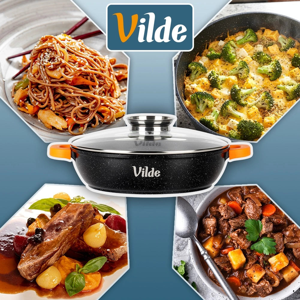 Granite Deep Frying Pan with Lid, 24 cm, 2.1 L