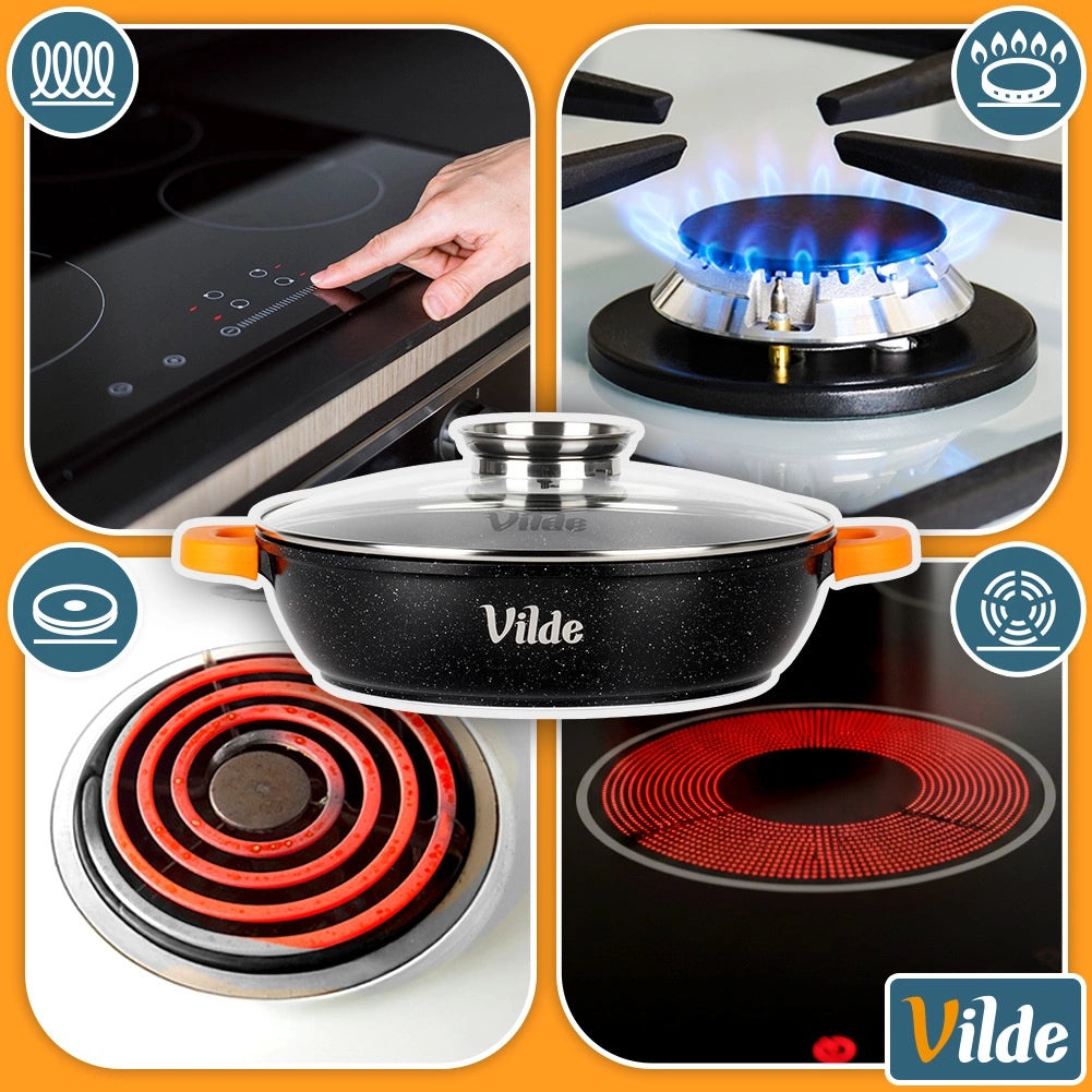 Granite Deep Frying Pan with Lid, 24 cm, 2.1 L