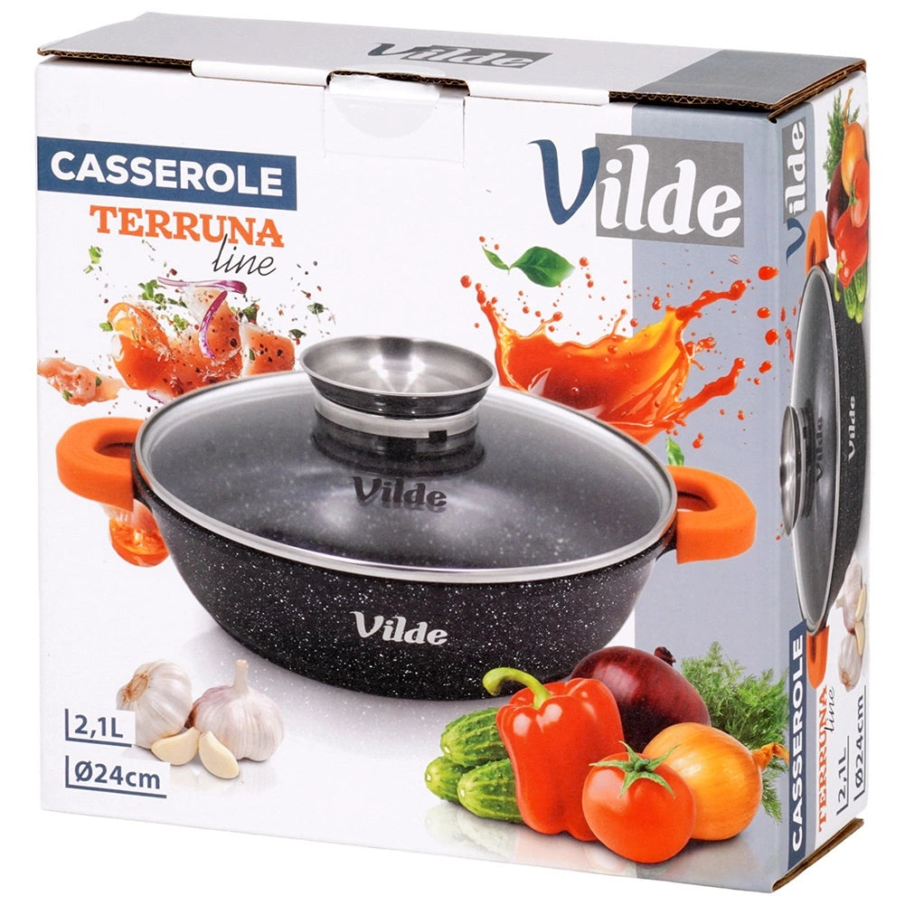 Granite Deep Frying Pan with Lid, 24 cm, 2.1 L