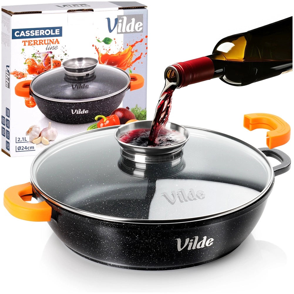 Granite Deep Frying Pan with Lid, 24 cm, 2.1 L