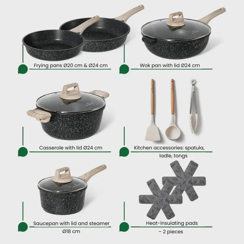 Granite Non-Stick 13-Piece Cookware Set – Induction Ready