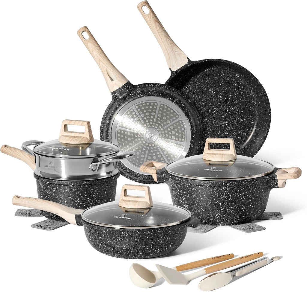 Granite Non-Stick 14-Piece Cookware Set with Steamer