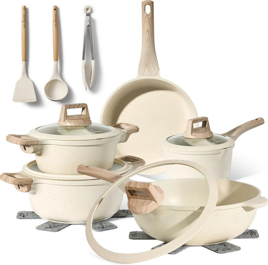 Granite Non-Stick Cookware Set, 14-Piece, Beige