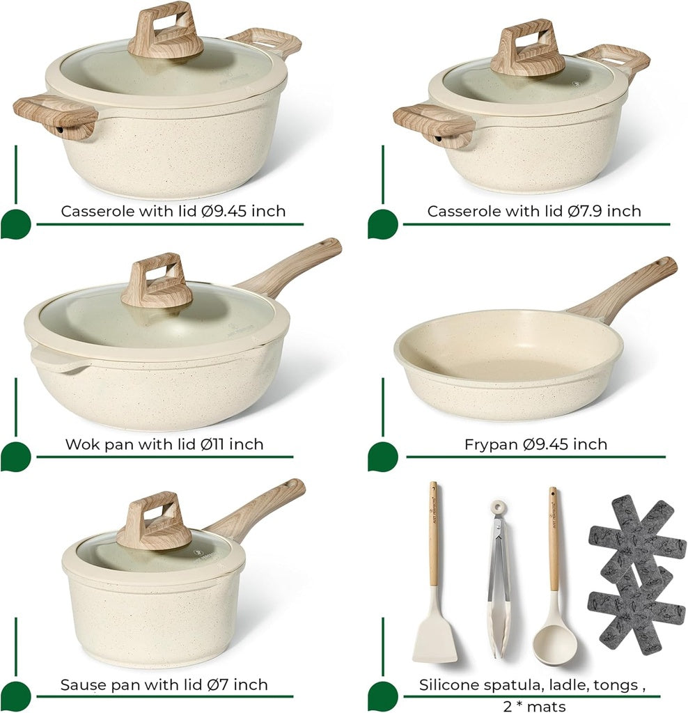 Granite Non-Stick Cookware Set, 14-Piece, Beige