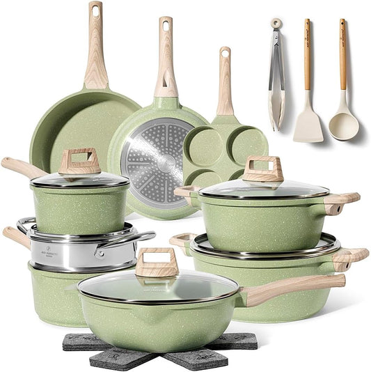 Granite Non-Stick Cookware Set, 21-Piece – Green