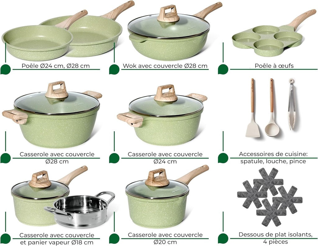 Granite Non-Stick Cookware Set, 21-Piece – Green