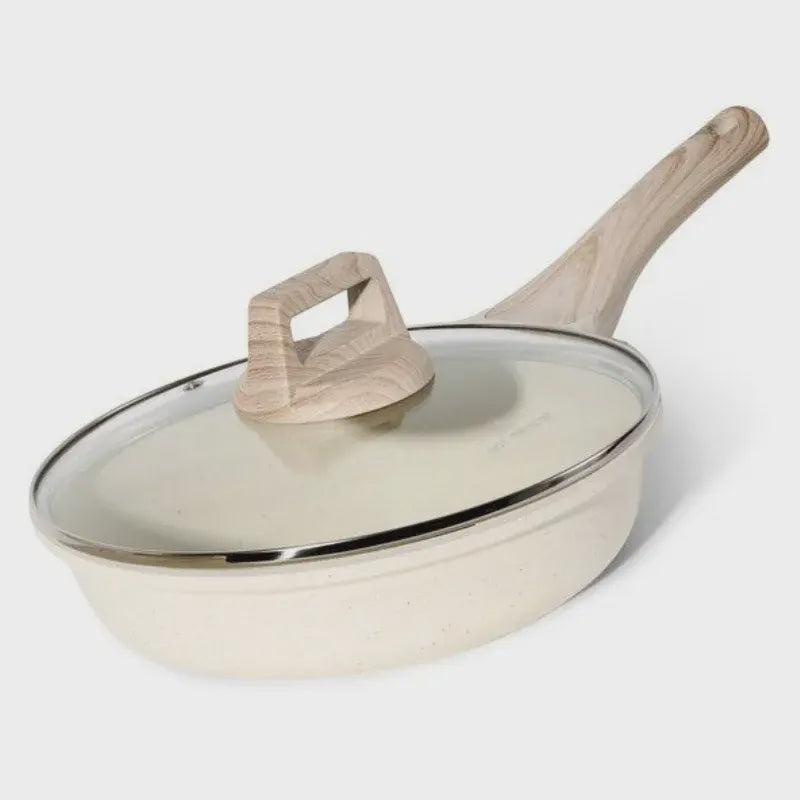 Granite Non-Stick Frying Pan, 24cm with Lid, Beige
