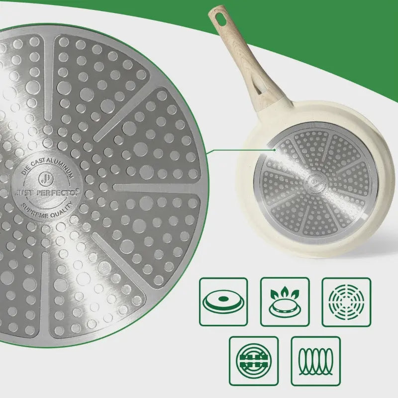 Granite Non-Stick Frying Pan, 24cm with Lid, Beige