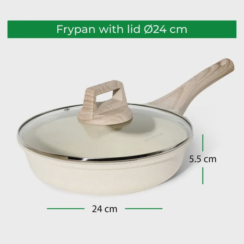 Granite Non-Stick Frying Pan, 24cm with Lid, Beige