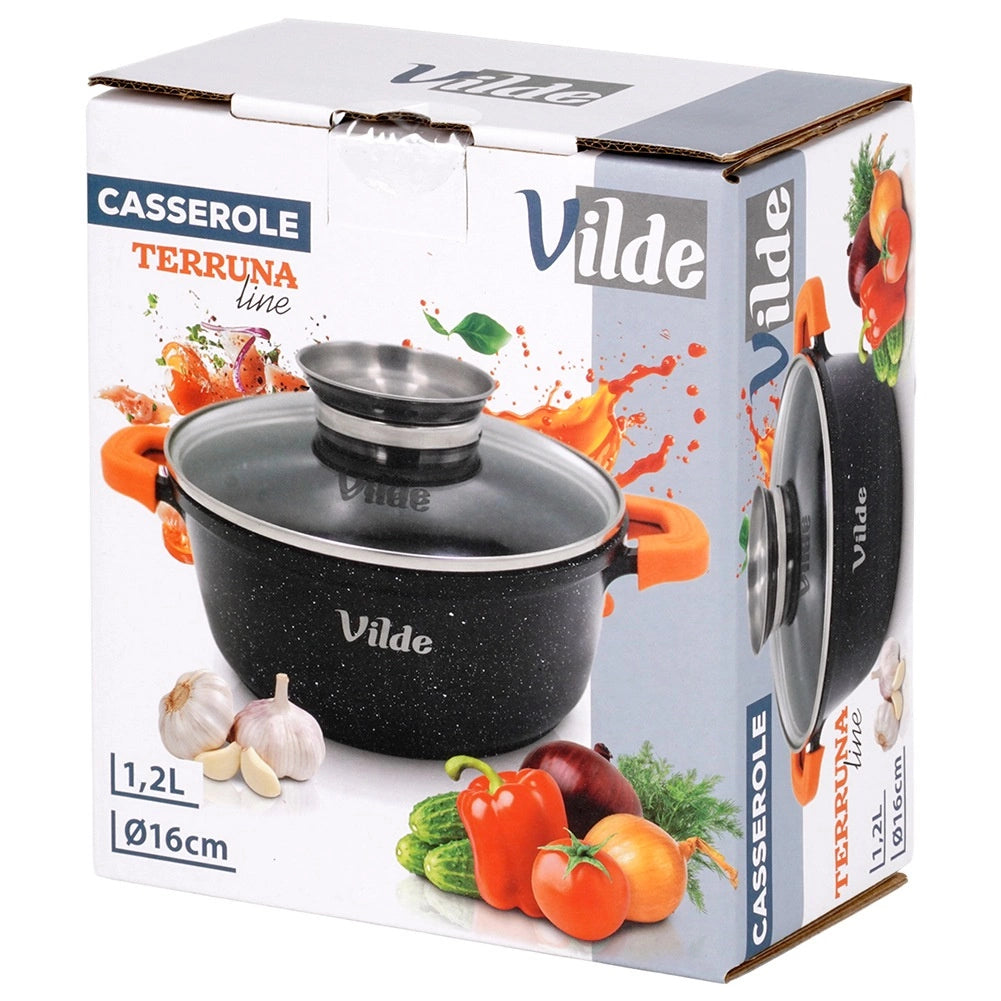Granite Pot with Glass Lid, 16 cm, 1.2 L Capacity